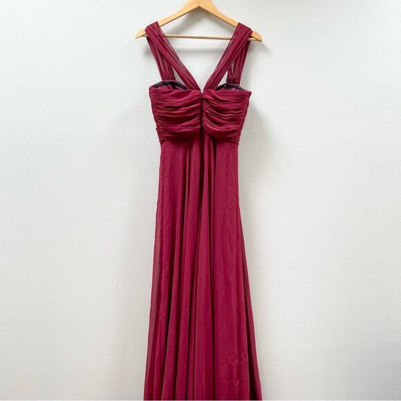 Dessy Collection Off Shoulder Draped Chiffon Maxi Dress Burgundy Women's 4 $284 - Picture 5 of 11